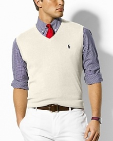 Classic-fitting, lightweight sweater vest, knit from soft Pima cotton yarns in a classic jersey stitch.