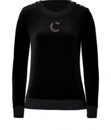 Inject luxe style into your casual-cool looks with Juicy Coutures rhinestone embellished pullover, detailed with metallic logo buttoned shoulders for that contemporary-classic edge - Rounded neckline, long sleeves, tonal trim, fitted cuffs and hemline - Slim straight fit - Layer over tees and leggings, and super soft shearling lined boots