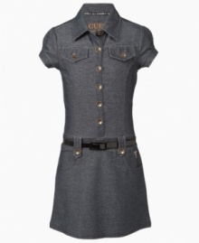 Dressy denim. This dress from Guess has all the adorable details to keep her cute, including oversize buttons, button-down pockets and a dainty accessory belt.