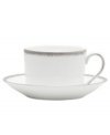 Fresh and cool in crisp white, the Silver Leaf Imperial tea saucer delivers modern style and iconic craftsmanship. Delicate feathered platinum applied using Wedgwood's signature technique shimmers with whimsy on sleek bone china.