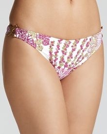 Printed swim briefs with gold-tone hardware details at sides. From Trina Turk.