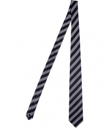 Elegant tie in fine, pure silk - Luxe material has a smooth, satin-like finish - Classically cool in navy blue and grey stripes - New cut is slim and decidedly sleek - Modern and polished, ideal for pairing with narrow-cut suits