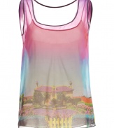 Channel countryside-chic at cocktail hour in Moschino C&Cs graphic print silk tank top, perfect for pairing with your favorite slim-fit separates - Scoop neckline, thick straps, nude spaghetti strap tank lining - Loose fit - Wear with leather leggings and pin heels