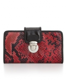 Vibrant red embossed python embellishes this chic wallet from Style&co. and the pushlock gives it a trendy snap.