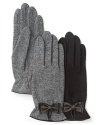 Lend your winter look a shot of feminine style with Lauren Ralph Lauren's leather bow wool gloves.