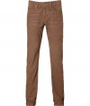 Stylish pant in fine wale tobacco corduroy - Modern slim cut - Light whisker detail - Traditional five pocket style with button closure and belt loops - Pair with t-shirts or denim button downs and trainers - Inseam: 34.3 Front rise: 10.6 - Back rise: 14.2 - Width of legs: 7.9 - Measured in size 32 Material: 100%Cotton