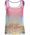 Channel countryside-chic at cocktail hour in Moschino C&Cs graphic print silk tank top, perfect for pairing with your favorite slim-fit separates - Scoop neckline, thick straps, nude spaghetti strap tank lining - Loose fit - Wear with leather leggings and pin heels