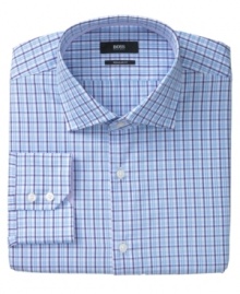 Time for a cool change in your dress wardrobe-- this Hugo Boss dress shirt keeps things up to date.