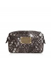 Stylish cosmetic bag in python-inspired grey patterned nylon - From NYC cult designer Marc Jacobs - Features large gold-colored logo plaque - Practical mini-size fits in any travel bag - Holds all beauty essentials - Ideal gift for best friend, sister or self