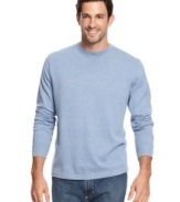 Understated casual wear. Made in very soft cotton is this solid long sleeve sweater by Tommy Bahama.