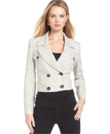 Nine West's versatile tweed jacket adds a whimsical touch to your wardrobe during the work week, but looks just as good with jeans on the weekend!