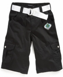 Complete his ultra-cool casual look with a pair of these cargo shorts with matching belt from Rocawear.