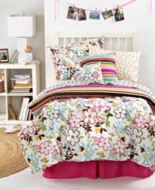 Over twenty styling options in one set! This Abigail comforter set features eight pieces that are all reversible so you can mix and match to your hearts content. Patterns include bold florals, sassy stripes and peppy polka dots all in bright colors for the ultimate room update.