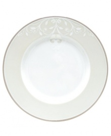 Refine your formal table with classic cream and white. Trimmed in platinum and accented with a raised dot and scroll pattern, this china dinnerware brings contemporary grace to special occasions. A pearlized finish adds subtle shimmer. Qualifies for Rebate