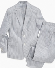 Show stopper. He'll be the star of any event in this dashing seer sucker blazer from Nautica.