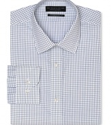 Your go-to look for everyday style, a handsome check dress shirt with a slimmer, contemporary fit, featuring a comfy spread collar and traditional barrel cuff.