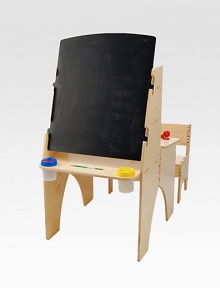 On one side, it's a desk. On the other side, it's an easel.