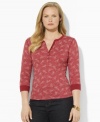 Rendered in lightweight slub cotton jersey, Lauren Ralph Lauren's chic Henley plus size shirt exudes vintage romance in a whimsy, weathered floral print.