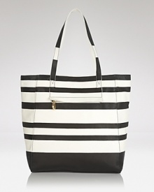 Stripes go from seaworthy to statement making with this leather tote from Pour La Victoire. It exudes carryall cool whether you're on-duty or dashing downtown for drinks.