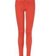 Embrace the seasons passion for bold pops of eye-catching color with these chic, poppy-hued skinny jeans from Current Elliott - On-trend, 7/8 cut crops at ankles - Low rise, ultra-fitted silhouette flatters every curve - Traditional five-pocket style with belt loops, zip fly and button closure - Sexy and cool, easily dressed up or down - Pair with a tank, blazer and oxfords, or go for a more casual look with a tunic top or boyfriend cardigan and flats