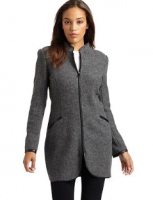 THE LOOKPiping trimStand collarFront zip closureVented cuffsDual besom pocketsTHE FITAbout 32 from shoulder to hemTHE MATERIALBody: virgin woolSecond fabric: polyesterCARE & ORIGINDry cleanImportedModel shown is 5'9 (175cm) wearing US size 4. 