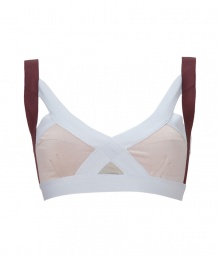 Spearheading the innerwear-as-outerwear trend, VPLs easy to layer pieces offer a fashion-forward alternative to lingerie - Two-tone crisscrossed multi-strap front with soft full-cups, adjustable wide straps, elasticized band - Pair with matching panties for stylish lounging or under a low-cut sleeveless top