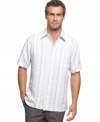 Stay on the straight path. Stripes add easy style to this comfortable short-sleeved shirt from Via Europa.