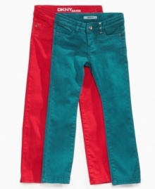 Colorful washes are in, so keep her style fashion forward with these jeggings from DKNY.