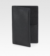 A slim design constructed of finely textured leather.Four card slotsLeatherAbout 4W x 3HMade in Italy