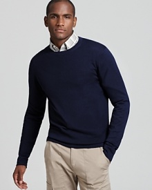 Channel classic sophistication in a cotton-cashmere-blend crew neck sweater from Theory.