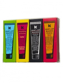 This best seller has been soothing and protecting lips since 1969. Colorful boxes contain four versions of Kiehl's legendary lip balm. Includes Lip Balm #1 (0.5 oz.), Lip Balm #1 Vanilla (0.5 oz.), Lip Balm #1 Coconut (0.5 oz.) and Lip Balm #1 Mango (0.5 oz.). 