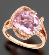 This ring embodies pure romance with stunning oval-cut pink amethyst (7-3/4 ct. t.w.) enveloped in strands of round-cut diamond (3/8 ct. t.w.) set in 14k rose gold, from Effy Collection.