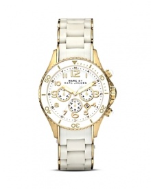 Do the white think with this gold and silicone watch from MARC BY MARC JACOBS. This sporty-chic piece boasts quartz movement for an uptick in practicality.