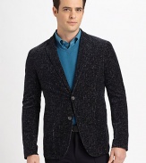 Slim-fitting blazer woven in a textured, stretch cotton blend, features narrow lapels and a two-button front closure.Button-frontWaist patch pocketsAbout 29 from shoulder to hem99% cotton/1% elastaneDry cleanImported