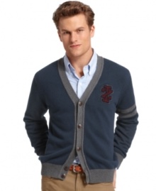 Button up your book-smart style with this Izod cardigan sweater.