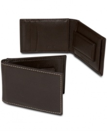 Sharpen up your ensemble style with this leather bi-fold wallet from Tasso Elba. Two are better than one with its sleek reversible style.