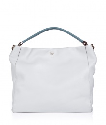 Refined and streamlined, this hobo-style bag from It accessory designer Anya Hindmarch injects of-the-moment chic to any look - Large square shape, hobo style, shoulder strap with silver-tone hardware, contrasting trim, front logo detail - Perfect for daily use or for off-duty chic