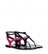 With their cool colorblocking and graphic look, Ralph Lauren Collections two-tone leather sandals are a sleek take on warm weather sophistication - Thong strap, double buckled ankle straps - Flat - Wear with crisp tailored dresses and a splash of colorful accessories