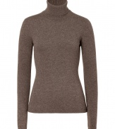 Start off the new season in luxe feminine style with Malos super soft warm taupe cashmere turtleneck - Turtleneck, long sleeves, fine ribbed trim - Form-fitting - Team with statement jewelry and jet black separates, or with leather jackets and coated skinnies for a contemporary-chic finish