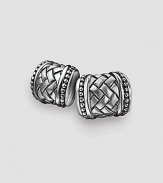 Woven cylinder design in stunning sterling silver. About ¾ X ½ each Made in USA