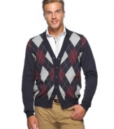 Smarten up your look this season with this classic argyle patterned cardigan sweater from Argyleculture.