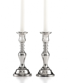 It's all about ambiance. Handcrafted in polished nickel plate, Hampton candlesticks from Leeber bring good old-fashioned grandeur to light.