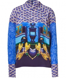 Give your go-to look a trend-right punch with this surrealist-inspired printed top from London It designer Mary Katrantzou - Stand collar, long sleeves, all-over mixed print, concealed back zip closure - Tailored fit - Wear with a high-waist pencil skirt, platform pumps, and an envelope clutch