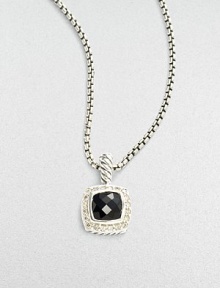 From the Petite Albion Collection. A sparkling, faceted black onyx cushion-cut square, surrounded by pavé diamonds on a chain of sterling silver. Diamonds, 0.20 tcw Black onyx Sterling silver Chain length, about 16 Pendant width, about ¼ Lobster clasp Imported