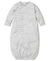 Sporty but soothing gray stripes envelop him in cozy comfort with this striped gown from Kissy Kissy.