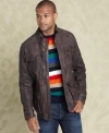 You'll wish it was winter year-round just so you can sport this handsome leather jacket by Tommy Hilfiger.