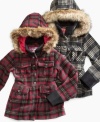 Plaid puts some pop into the chilly weather with this adorably fun coat from Dollhouse.