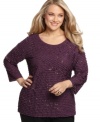 Ruffle up your look with Elementz' three-quarter sleeve plus size top, accented by studs. (Clearance)