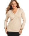 Dress up your casual look with Style&co.'s long sleeve plus size sweater, showcasing a metallic finish.