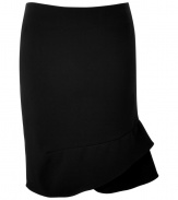 An asymmetric ruffle adds instant chic appeal to this pencil skirt from Vanessa Bruno - Fitted silhouette, asymmetric ruffle at hem, exposed back zip closure - Style with a tie-neck blouse or an oversized crop top with high heel booties